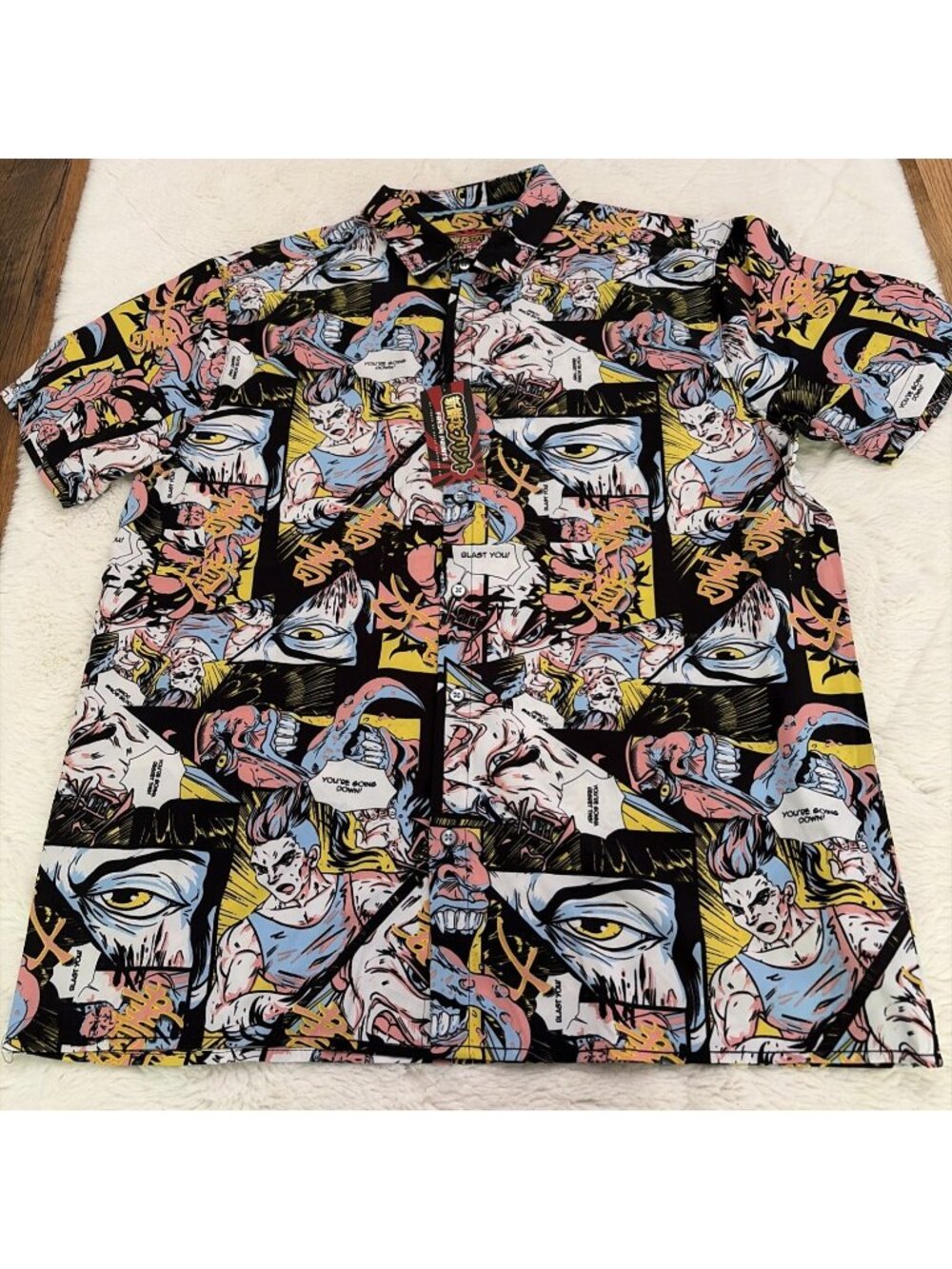 Fresh Prints Tokyo Drill Clothing Button Shirt Anime Manga Streetwear Large NWT